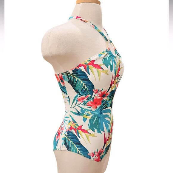 Vince Camuto Logo Ring Halter One Piece Swimsuit - Balines Floral Size 12 NWT - Picture 3 of 8